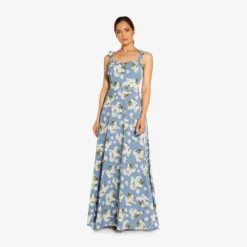 Floral-Printed Crepe Maxi Dress In Blue Multi -Cheap Vesta Gleam Store MN1E207247 AA461 Regular Side