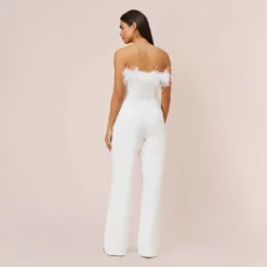 Feather-Trim Crepe Strapless Jumpsuit In Ivory -Cheap Vesta Gleam Store MN1E207287 AC194 Regular Back