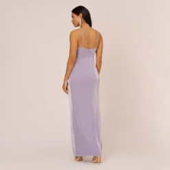 Lurex Knit Column Gown With Gathered Details In Lilac -Cheap Vesta Gleam Store MN1E207305 AA532 Regular Back