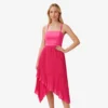 Asymmetrical Pleated Midi-Length Dress In Watermelon Bliss