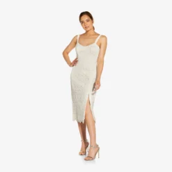 Crochet-Embroidered Midi-Length Sheath Cocktail Dress In Ivory -Cheap Vesta Gleam Store MN1E207314 AC194 Regular Side
