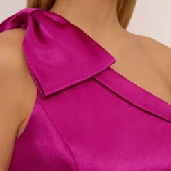 One-Shoulder Satin Charmeuse Asymmetrical Short Sheath Cocktail Dress In Magenta -Cheap Vesta Gleam Store MN1E207479 AA670 Regular Detail
