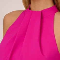 Feather Trimmed Crepe Short Cocktail Trapeze Halter Dress In Pink Flame -Cheap Vesta Gleam Store MN1E207564 AR670 Regular Detail