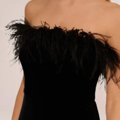 Feather Trimmed Strapless Velvet Jumpsuit In Black -Cheap Vesta Gleam Store MN1E207614 AA002 Regular Detail