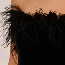 Feather Trimmed Strapless Velvet Jumpsuit In Black -Cheap Vesta Gleam Store MN1E207614 AA002 Regular Lifestyle