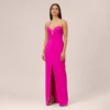 Stretch Crepe Long Column Gown With Sweetheart Neckline In Magenta