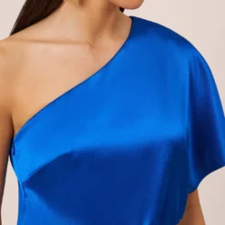 Satin One-Shoulder Draped Long Asymmetrical Gown In Violet Cobalt -Cheap Vesta Gleam Store MN1E207653 BA401 Regular Side