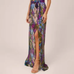 Floral-Print Metallic Crinkled Mesh Long Halter Tiered Dress In Magenta -Cheap Vesta Gleam Store MN1E207665 AA670 Regular Alternate