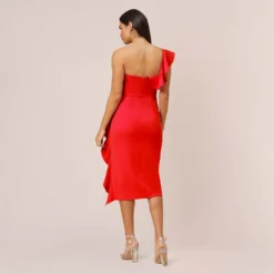 Stretch Crepe Strapless Midi-Length Sheath Cocktail Dress With Ruffle In Flame Red -Cheap Vesta Gleam Store MN1E207799 AJ621 Regular Back