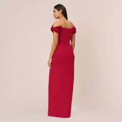 Stretch Crepe Off-The-Shoulder Long Column Gown With Bows In Matador Red -Cheap Vesta Gleam Store MN1E207804 AF601 Regular Back