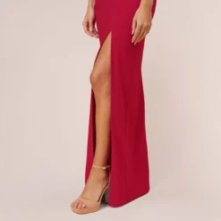 Stretch Crepe Off-The-Shoulder Long Column Gown With Bows In Matador Red -Cheap Vesta Gleam Store MN1E207804 AF601 Regular Lifestyle