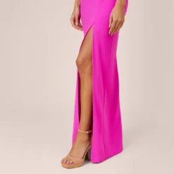 Stretch Crepe Off-The-Shoulder Long Column Gown With Bows In Pink Flame -Cheap Vesta Gleam Store MN1E207804 AR670 Regular Alternate