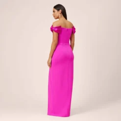 Stretch Crepe Off-The-Shoulder Long Column Gown With Bows In Pink Flame -Cheap Vesta Gleam Store MN1E207804 AR670 Regular Back