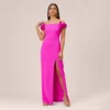 Stretch Crepe Off-The-Shoulder Long Column Gown With Bows In Pink Flame