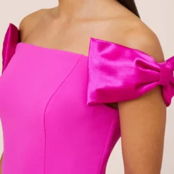 Stretch Crepe Off-The-Shoulder Long Column Gown With Bows In Pink Flame -Cheap Vesta Gleam Store MN1E207804 AR670 Regular Side