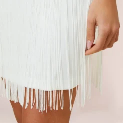 Stretch Crepe Fringe-Trim Short Sheath Cocktail Dress In Ivory -Cheap Vesta Gleam Store MN1E207813 AA194 Regular Alternate