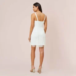 Stretch Crepe Fringe-Trim Short Sheath Cocktail Dress In Ivory -Cheap Vesta Gleam Store MN1E207813 AA194 Regular Back