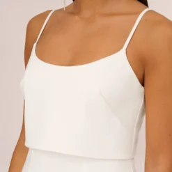 Crepe Popover Midi Dress With Fringe Trim In Ivory -Cheap Vesta Gleam Store MN1E208002 AA194 Regular Detail