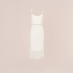 Crepe Popover Midi Dress With Fringe Trim In Ivory -Cheap Vesta Gleam Store MN1E208002 AA194 Regular Flat