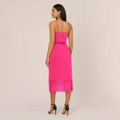 Crepe Popover Midi Dress With Fringe Trim In Lipstick -Cheap Vesta Gleam Store MN1E208002 AA671 Regular Back