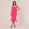 Crepe Popover Midi Dress With Fringe Trim In Lipstick