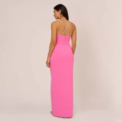 Cowl Neck Column Gown With Draped Details In Pink Parfait -Cheap Vesta Gleam Store MN1E208136 AF661 Regular Back