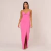 Cowl Neck Column Gown With Draped Details In Pink Parfait