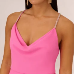 Cowl Neck Column Gown With Draped Details In Pink Parfait -Cheap Vesta Gleam Store MN1E208136 AF661 Regular Detail