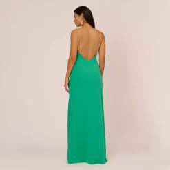 Cowl Neck Crepe Column Gown With Pearl Straps In Summer Green -Cheap Vesta Gleam Store MN1E208137 AI314 Regular Back