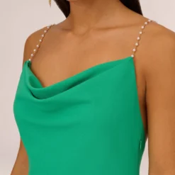 Cowl Neck Crepe Column Gown With Pearl Straps In Summer Green -Cheap Vesta Gleam Store MN1E208137 AI314 Regular Detail