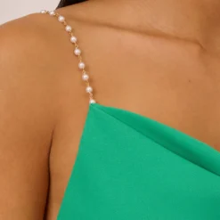 Cowl Neck Crepe Column Gown With Pearl Straps In Summer Green -Cheap Vesta Gleam Store MN1E208137 AI314 Regular Lifestyle