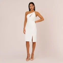 One Shoulder Crepe Dress With Cutout Neckline In Ivory -Cheap Vesta Gleam Store MN1E208139 AA194 Regular Front
