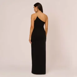 Asymmetrical Crepe Column Gown With Chain Straps In Black -Cheap Vesta Gleam Store MN1E208143 AA002 Regular Back