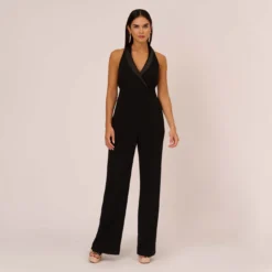 Tuxedo Jumpsuit With Halter Neckline In Black
