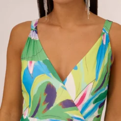 Tropical Printed Chiffon Dress With Wrap Details In Green Multi -Cheap Vesta Gleam Store MN1E208149 AA390 Regular Detail