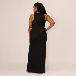 Plus Size Knit Crepe Sleeveless Column Gown With Cutout Neckline In Black -Cheap Vesta Gleam Store MN1E208377 AA002 Plus Back