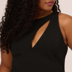 Plus Size Knit Crepe Sleeveless Column Gown With Cutout Neckline In Black -Cheap Vesta Gleam Store MN1E208377 AA002 Plus Detail