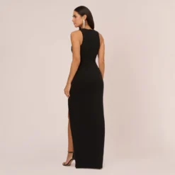 Knit Crepe Sleeveless Column Gown With Cutout Neckline In Black -Cheap Vesta Gleam Store MN1E208377 AA002 Regular Back