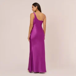 Asymmetrical A-Line Satin Gown With Rhinestone Trim In Wild Orchid -Cheap Vesta Gleam Store MN1E208379 AD510 Regular Back