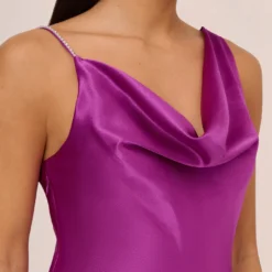Asymmetrical A-Line Satin Gown With Rhinestone Trim In Wild Orchid -Cheap Vesta Gleam Store MN1E208379 AD510 Regular Detail