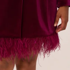 Plus Size Long Sleeve Velvet Tuxedo Dress With Feather Hem In Magenta -Cheap Vesta Gleam Store MN1E208384 AA520 Plus Lifestyle