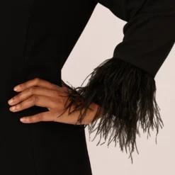 Plus Size Knit Crepe Long Sleeve Blazer Dress With Feather Trim In Black -Cheap Vesta Gleam Store MN1E208395 AA002 Plus Lifestyle
