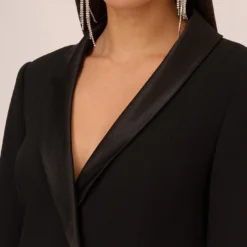 Knit Crepe Long Sleeve Blazer Dress With Feather Trim In Black -Cheap Vesta Gleam Store MN1E208395 AA002 Regular Detail