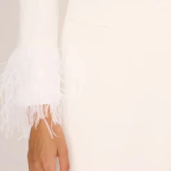 Knit Crepe Long Sleeve Blazer Dress With Feather Trim In Ivory -Cheap Vesta Gleam Store MN1E208395 AA194 Regular Lifestyle