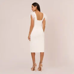 Knit Crepe Midi Dress With Feather Shoulder Accents In Ivory -Cheap Vesta Gleam Store MN1E208406 AA194 Regular Back