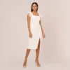 Knit Crepe Midi Dress With Feather Shoulder Accents In Ivory