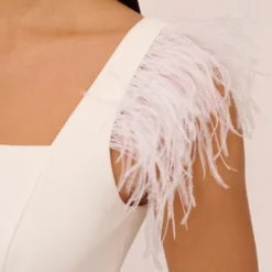 Knit Crepe Midi Dress With Feather Shoulder Accents In Ivory -Cheap Vesta Gleam Store MN1E208406 AA194 Regular Lifestyle