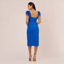 Knit Crepe Midi Dress With Feather Shoulder Accents In Dark Cobalt -Cheap Vesta Gleam Store MN1E208406 AT401 Regular Back