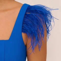 Knit Crepe Midi Dress With Feather Shoulder Accents In Dark Cobalt -Cheap Vesta Gleam Store MN1E208406 AT401 Regular Detail