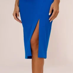 Knit Crepe Midi Dress With Feather Shoulder Accents In Dark Cobalt -Cheap Vesta Gleam Store MN1E208406 AT401 Regular Lifestyle